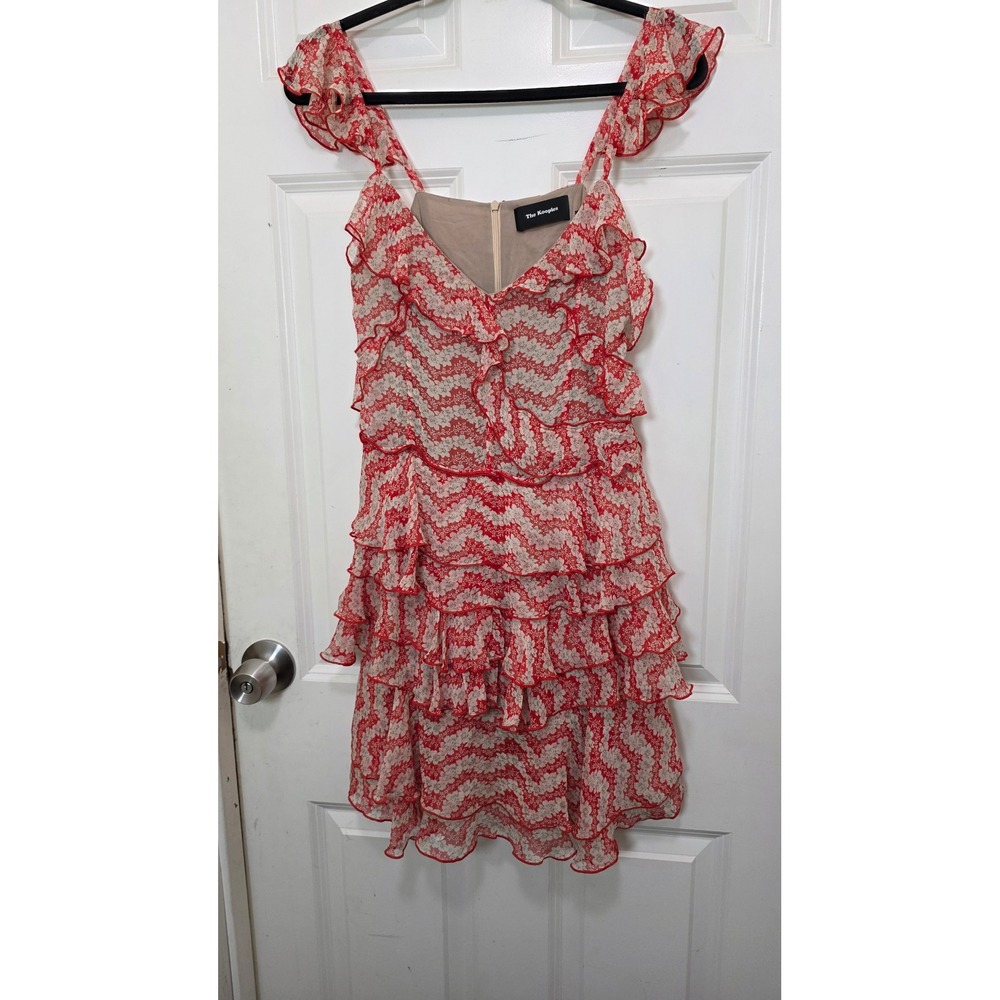 The Kooples Silk Ruffle Mini Dress Womens XS Red Floral Tiered Formal‎ Cocktail
